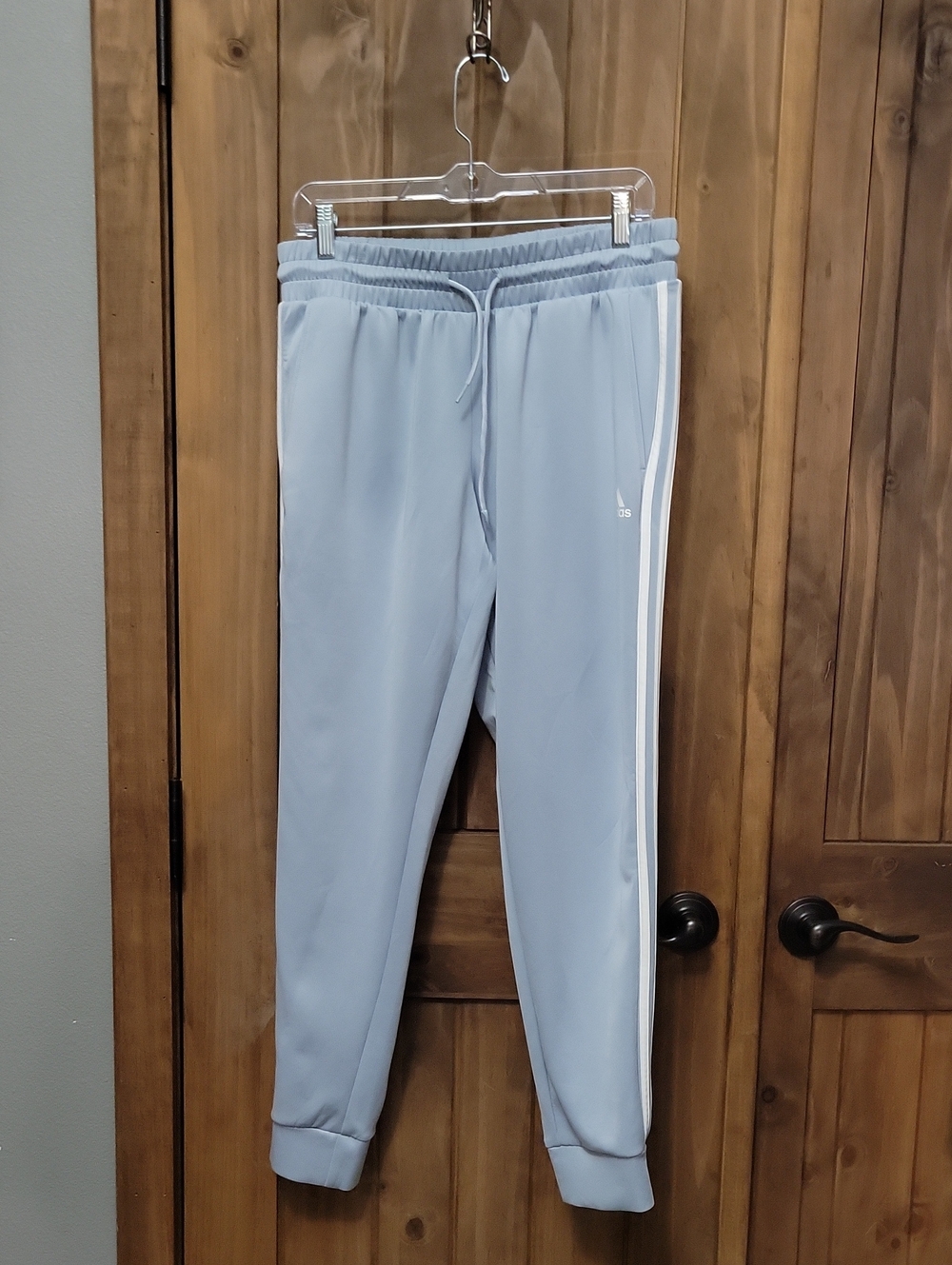 Adidas Light Blue Track Joggers with White Side Stripes